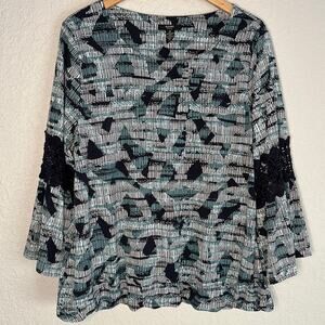 Alfani Woman 2X Blue Teal Lattice Lace Sleeve Crochet Blouse Plus Office Boho